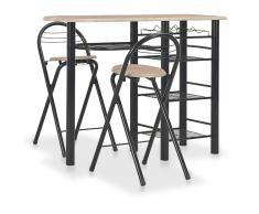 vidaXL Mesa y taburetes de cocina con estantes de madera y acero