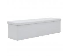 vidaXL Banco de almacenaje plegable piel sintética 150x38x38 cm blanco