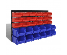 vidaXL 30 Gavetas de almacenaje para pared, azul y rojo