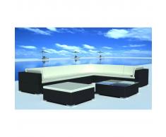 vidaXL Set muebles de jardín 8 piezas y cojines ratán sintético negro