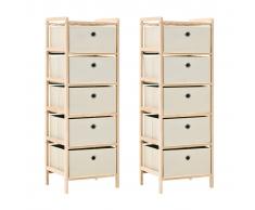 vidaXL Estantería de madera de cedro con 5 cestas de tela 2 uds beige