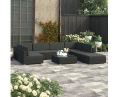 vidaXL Set muebles de jardín 8 piezas y cojines ratán sintético negro
