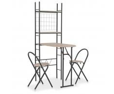 vidaXL Conjunto de comedor plegable con estante 3 piezas MDF y acero