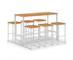 vidaXL Set mesa y sillas de bar 7 pzas madera acacia acero inoxidable