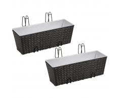 vidaXL Jardinera de balcón trapecio ratán negro 50 cm 2 uds