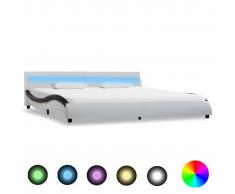 vidaXL Estructura cama con LED cuero sintético blanco negro 180x200 cm