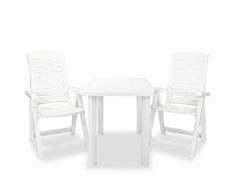 vidaXL Set de mesa y sillas bistró de jardín 3 piezas plástico blanco