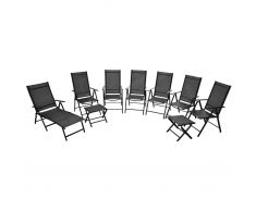vidaXL Set de muebles jardín plegables 9 unidades aluminio negro