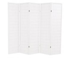 vidaXL Biombo plegable 5 paneles estilo japonés 200x170 cm blanco