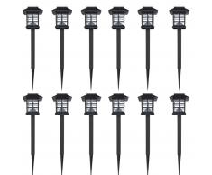 vidaXL Juego de lámparas solares 12 unidades con estacas 8,6x8,6x38 cm