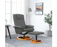 vidaXL Sillón giratorio para TV con reposapiés cuero artificial gris