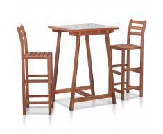 vidaXL Set de bar de jardín 3 pzas madera acacia superficie azulejos