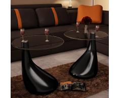 vidaXL Mesa de centro superficie redonda vidrio negro brillante 2 uds