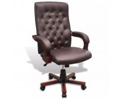 vidaXL Chesterfield Silla para oficina de cuero artificial marrón