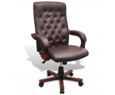 vidaXL Chesterfield Silla para oficina de cuero artificial marrón
