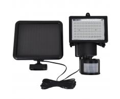 vidaXL Lámpara solar foco de LED de exterior con sensor, negra