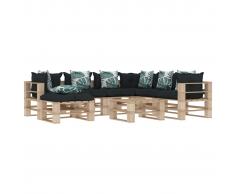 vidaXL Muebles de palés jardín 8 pzas madera cojines de flores y gris