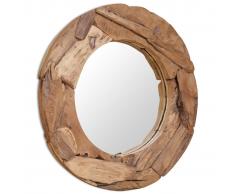 vidaXL Espejo decorativo de teca 80 cm redondo