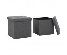 vidaXL Taburete almacenaje plegable lino sintético gris oscuro 2 uds