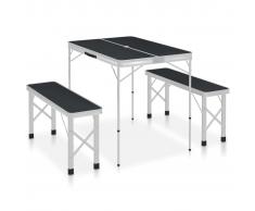 vidaXL Mesa de camping plegable con 2 bancos aluminio gris