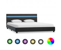 vidaXL Estructura de cama con LED cuero sintético gris 160x200 cm