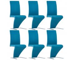 vidaXL Sillas de comedor forma de zigzag 6 uds cuero sintético azul