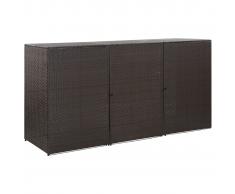 vidaXL Cobertizo triple de cubo basura ratán PE marrón 229x78x120 cm