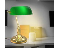vidaXL Lámpara de mesa tipo banquero verde y dorado 40 W