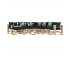 vidaXL Muebles de palés jardín 9 pzas madera cojines de flores y gris