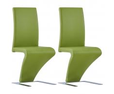 vidaXL Sillas de comedor forma de zigzag 2 uds cuero sintético verde