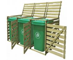 vidaXL Cobertizo triple de contenedor de basura madera impregnada 240L