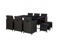 vidaXL Set comedor de jardín 11 piezas y cojines ratán sintético negro
