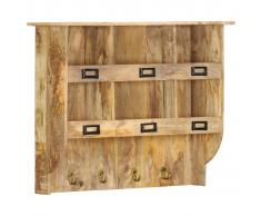 vidaXL Perchero de pared de madera maciza de mango 70x20x55 cm