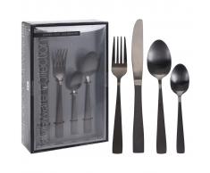 Excellent Houseware Set de cubertería 16 piezas acero inoxidable negro