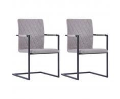 vidaXL Sillas de comedor cantilever 2 uds cuero sintético gris claro