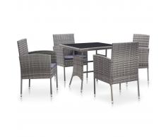 vidaXL Set de comedor de jardín 5 pzas y cojines ratán sintético gris