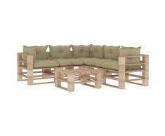 vidaXL Set muebles de palés jardín 6 piezas madera cojines color crema
