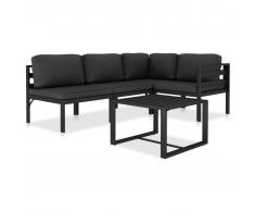 vidaXL Set muebles de jardín 5 pzas y cojines aluminio gris antracita