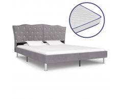 vidaXL Cama con colchón viscoelástico tela gris claro 160x200 cm