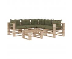 vidaXL Set muebles de palés para jardín 6 piezas madera cojines beige