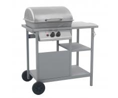 vidaXL Barbacoa portátil de gas con mesita de 3 estantes plateado
