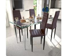 vidaXL 4 sillas marrones comedor Slim Line mesa de vidrio transparente