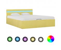 vidaXL Cama canapé hidraúlica con LED tela amarillo lima 140x200 cm