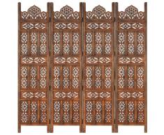 vidaXL Biombo 4 paneles tallado a mano madera mango marrón 160x165 cm