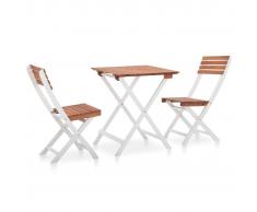 vidaXL Set muebles jardín 3 pzas madera maciza acacia marrón y blanco