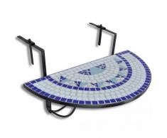 vidaXL Mesa Colgante de Balcón de Mosaico Semicircular Color Azul y Blanco