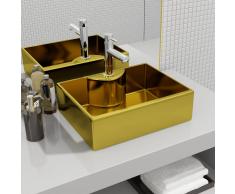 vidaXL Lavabo con orificio para grifo 48x37x13,5 cm cerámica dorado