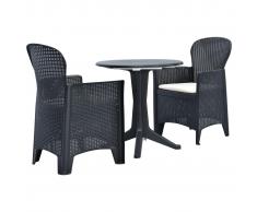 vidaXL Set de mesa y sillas de jardín 3 piezas plástico gris antracita