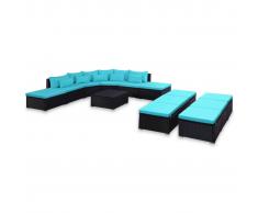vidaXL Juego de muebles de jardín 9 pzas cojines ratán sintético azul
