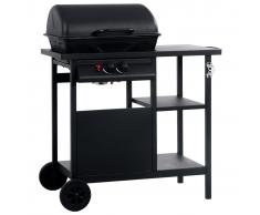 vidaXL Barbacoa portátil de gas con mesita de 3 estantes negro
